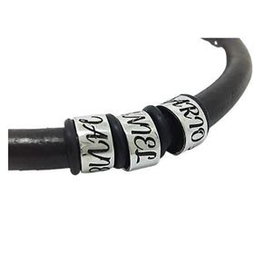 Foto de 18-AG420661 - PULSERA PLATA CUERO NEGRO TRES NOMBRES PERSONALIZABLE 9MM 