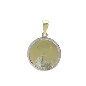 Foto de 10-00-6759 - MEDALLA BEBÉ CARRITO-RELOJ BICOLOR 14MM 18K