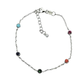 Foto de 25-1373P - PULSERA PLATA 5 PIEDRAS COLORES 4MM 17CM ALARGADOR 3CM