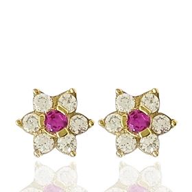 Foto de 44-00003R - PENDIENTES ROSETÓN  Y COLGANTE PIEDRA COLOR 5MM 18K