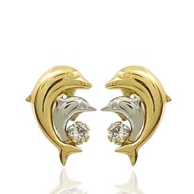 Foto de 70-1102 - PENDIENTES DOS DELFINES BICOLOR CIRCONITA 14MM CATALÁN 18K