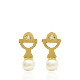 Foto de 62-737 - PENDIENTES CÁLIZ PERLA CIRCONITA 10MM 18K