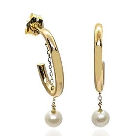 Foto de 71-11135 - PENDIENTES ARO 2X16MM OVAL CON PERLA 4MM 18K
