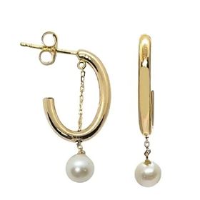 Foto de 71-11135 - PENDIENTES ARO 2X16MM OVAL CON PERLA 4MM 18K