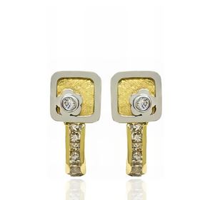 Foto de 99-PT337 - PENDIENTES CUADRADOS BICOLOR CIRCONITA 11MM CATALÁN 18K