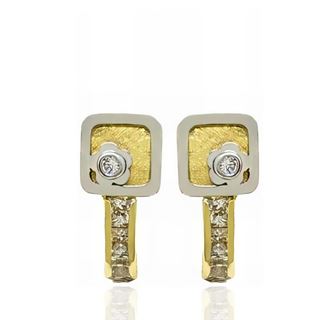 Foto de 99-PT337 - PENDIENTES CUADRADOS BICOLOR CIRCONITA 11MM CATALÁN 18K