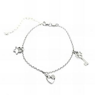 Foto de 20-14T - TOBILLERA PLATA TRES MOTIVOS (ESTRELLA-CORAZÓN-LLAVE) 19.5CM ALARGADOR 6CM
