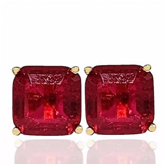 Foto de 05-3988RJ - PENDIENTES PIEDRAS COLOR ROJO 8X8MM PRESIÓN 18K