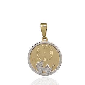 Foto de 10-00-6759 - MEDALLA BEBÉ CARRITO-RELOJ BICOLOR 14MM 18K