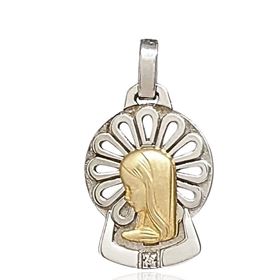 Foto de 26-AG305-2 - MEDALLA ORO Y PLATA VIRGEN NIÑA BRILLANTE 24MM FINOR