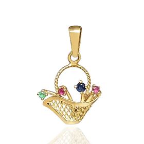 Foto de 00-1681 - COLGANTE CESTA PIEDRAS COLOR 12MM 18K