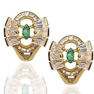 Foto de 00-1682P - PENDIENTES ESMERALDA Y CIRCONITA JUEGO 16MM OMEGA 18K