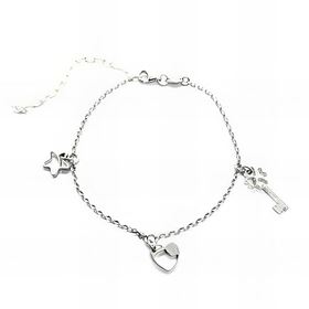 Foto de 20-14T - TOBILLERA PLATA ESTRELLA-CORAZÓN-LLAVE 19.5CM (ALARGADOR 6CM)