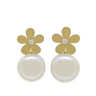 Foto de 71-11971P - PENDIENTES FLOR-PERLA 13MM 18K