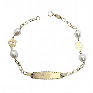 Foto de 45-232-P - PULSERA PLACA VIRGEN NIÑA PERLAS (PLACA 6X25MM) 17CM 18K