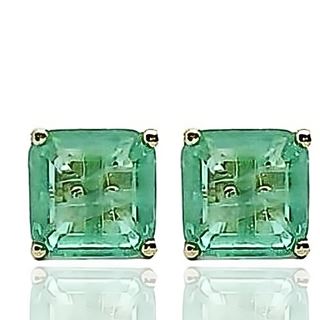 Foto de 05-3988V - PENDIENTES PIEDRAS COLOR VERDE 8X8MM PRESIÓN 18K
