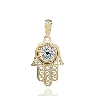 Foto de 51-13755 - COLGANTE MANO DE FÁTIMA OJO TURCO CIRCONITA 18MM 18K