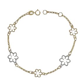 Foto de 10-00-7737 - PULSERA FLORES BICOLOR 9-7MM 18.5CM (1,94gr) 18K