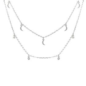 Foto de 25-0053G - GARGANTILLA PLATA DOS CADENAS LUNA 7MM Y CIRCONITAS 3MM 40CM (+5CM)