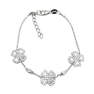 Foto de 25-1093 - PULSERA PLATA TRÉBOLES NÁCAR 10MM 16CM (ALARGADOR 3.5CM)