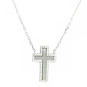 Foto de 25-0542G - GARGANTILLA PLATA CRUZ NÁCAR CIRCONITA 20MM 40CM (ALARGADOR 5CM)