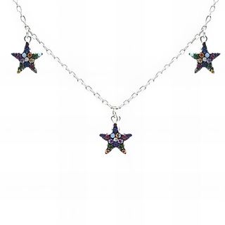 Foto de 25-1375G - GARGANTILLA PLATA ESTRELLAS PIEDRAS COLOR 9MM 42CM + 5CM
