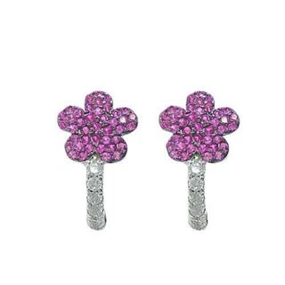 Foto de 25-1711R - PENDIENTES PLATA FLOR CIRCONITAS ROSA 13MM