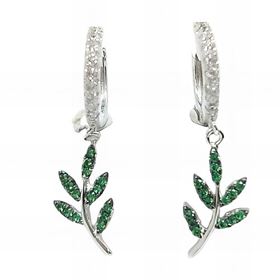 Foto de 25-1731V - CRIOLLAS PLATA HOJA CIRCONITA VERDE 15MM