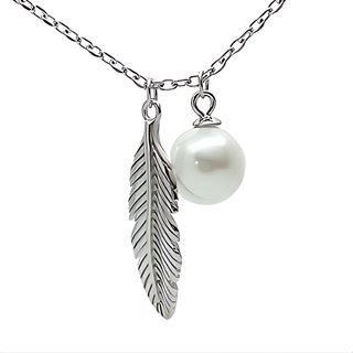 Foto de 25-19G - GARGANTILLA PLATA PERLA 8MM PLUMA 22MM 42CM (ALARGADOR 3CM)