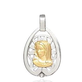 Foto de 26-AG303-2 - MEDALLA ORO Y PLATA VIRGEN NIÑA BRILLANTE 24MM FINOR