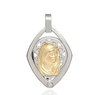 Foto de 26-AG302-3 - MEDALLA ORO Y PLATA VIRGEN NIÑA BRILLANTE 26MM FINOR