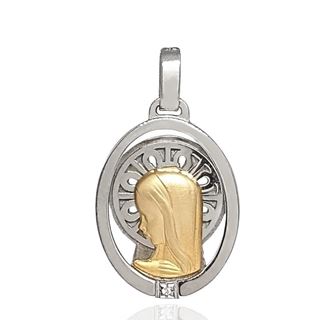 Foto de 26-AG301-3 - MEDALLA ORO Y PLATA VIRGEN NIÑA BRILLANTE 25MM FINOR