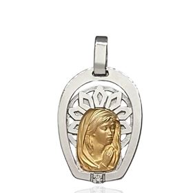 Foto de 26-AG304-2 - MEDALLA ORO Y PLATA VIRGEN NIÑA BRILLANTE 23MM FINOR