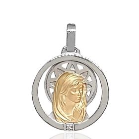 Foto de 26-AG300-3 - MEDALLA ORO Y PLATA VIRGEN NIÑA BRILLANTE 22MM FINOR