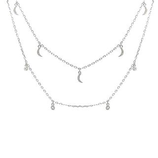 Foto de 25-0053G - GARGANTILLA PLATA DOS CADENAS LUNA 7MM Y CIRCONITAS 3MM 40CM (+5CM)