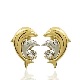 Foto de 70-1102 - PENDIENTES DELFINES BICOLOR CIRCONITA 14MM CATALÁN 18K 