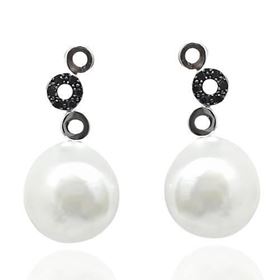 Foto de 22-110626 - *OFERTA* PENDIENTES PLATA CIRCONITA B-N PERLA 27MM