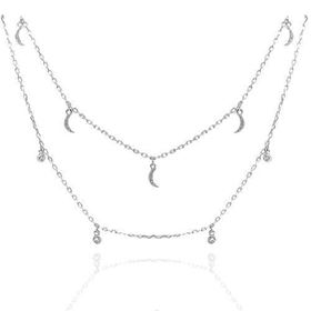 Foto de 25-0053G - GARGANTILLA PLATA DOS CADENAS LUNAS 7MM Y CIRCONITAS 3MM 40CM (+5CM)
