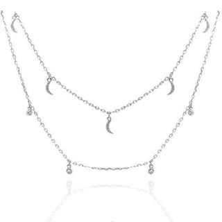 Foto de 25-0053G - GARGANTILLA PLATA DOS CADENAS LUNAS 7MM Y CIRCONITAS 3MM 40CM (+5CM)