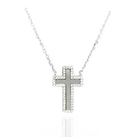 Foto de 25-0542G - GARGANTILLA PLATA CRUZ NÁCAR CIRCONITA 20MM 40CM (ALARGADOR 5CM)