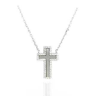Foto de 25-0542G - GARGANTILLA PLATA CRUZ NÁCAR CIRCONITA 20MM 40CM (ALARGADOR 5CM)