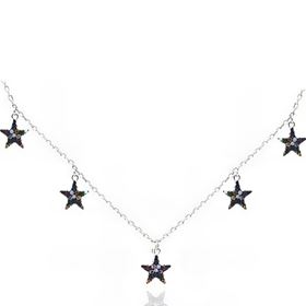 Foto de 25-1375G - GARGANTILLA PLATA ESTRELLAS PIEDRAS COLOR 9MM 42CM + 5CM