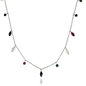 Foto de 25-1755G - GARGANTILLA PLATA PIEDRAS COLOR 42CM (ALARGADOR 3CM)