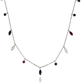 Foto de 25-1755G - GARGANTILLA PLATA PIEDRAS COLOR 42CM (ALARGADOR 3CM)