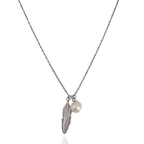 Foto de 25-19G - GARGANTILLA PLATA PERLA 8MM PLUMA 22MM 42CM (ALARGADOR 3CM)