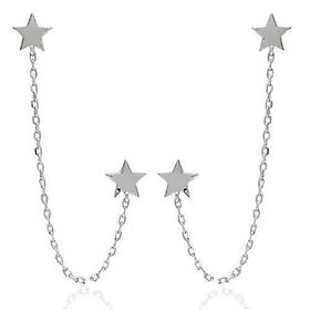 Foto de 25-2000 - PENDIENTES PLATA DOS ESTRELLAS 7MM CADENA 65MM