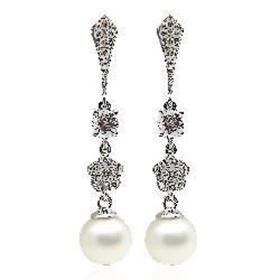 Foto de 13-7055P - PENDIENTES PERLA CIRCONITA 40MM PRESIÓN O.B. 18K 