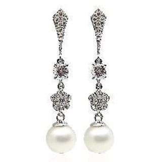 Foto de 13-7055P - PENDIENTES PERLA CIRCONITA 40MM PRESIÓN O.B. 18K 