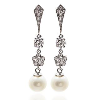 Foto de 13-7055P - PENDIENTES PERLA CIRCONITA 40MM PRESIÓN O.B. 18K 
