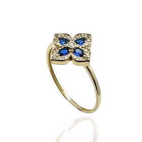 Foto de 10-475-1999S - SORTIJA FLOR PIEDRAS AZUL-CIRCONITA 12MM 18K**